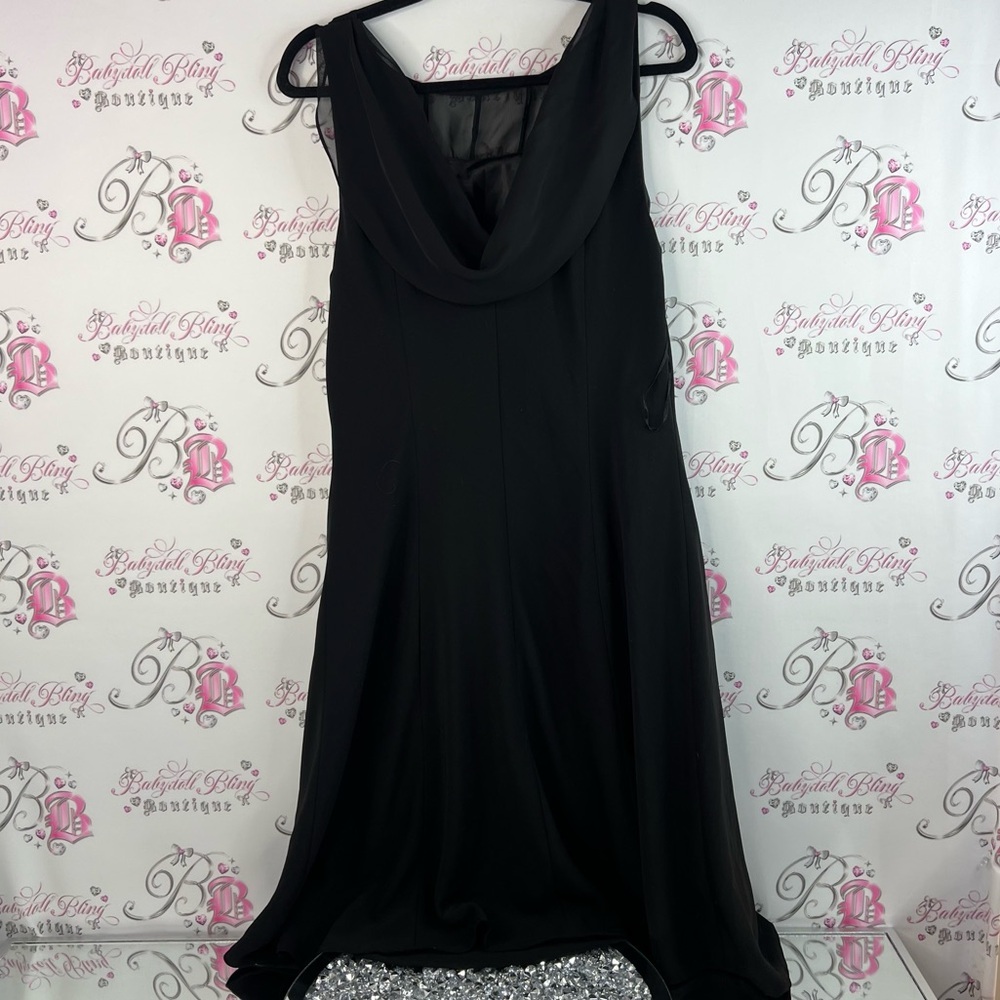 Cleocleo petite dress rhinestone bling cowl neck swoop Black Dress silver detail - Picture 2 of 13